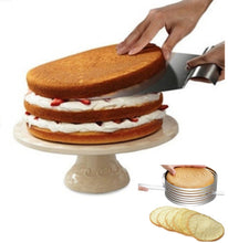 Ladda upp bild till gallerivisning, 2 St/ Pack Justerbar   tårtring för jämna bottnar Justerbar Tårtbottenskärare  Tårtlyftare  PCS/Set Adjustable Cake Slicing Mold+ Stainless Steel Cake Cookie Pizza Bread Transfer Sheet
