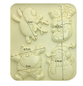 4 i 1 Jul Tecknad Silikonform Jultomten Snögubbe Ren Julstrumpor   4 in 1 Christmas Cartoon Silicone Mold