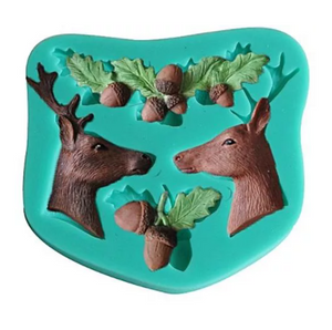 4 i 1 Jul Silikonformar Ren Ekollon Jul Blad   4 in 1 Christmas Deer Acorn Leaves Fondant Silicone Mold