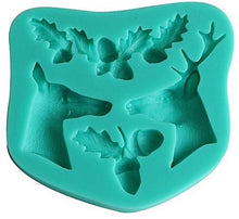 Ladda upp bild till gallerivisning, 4 i 1 Jul Silikonformar Ren Ekollon Jul Blad   4 in 1 Christmas Deer Acorn Leaves Fondant Silicone Mold
